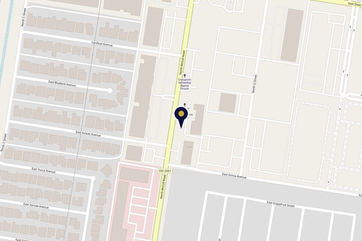 Map showing The Radiant Room at 5425 N McColl Rd Suite B, McAllen, TX 78504